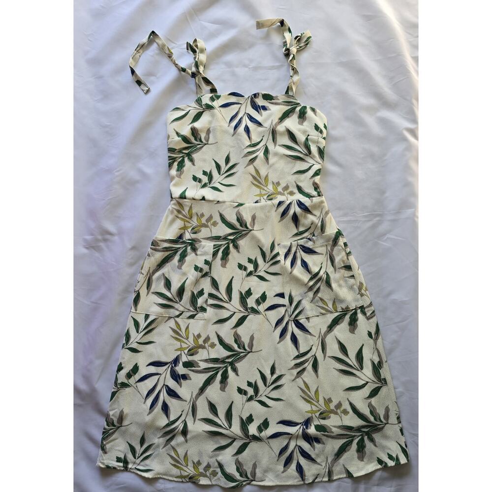 Monteau Floral Sundress Green Yellow Knee Length Square Neck Strappy Sleeveless